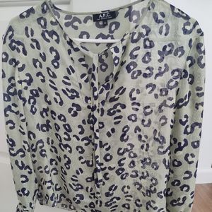 APC silk leopard tie neck print blouse in EUC